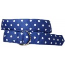 Ladies D-Ring Belt - Blue with White Dots