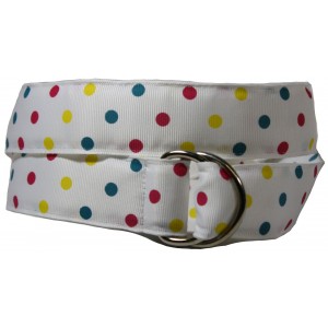 Ladies D-Ring Belt - White with Assorted Colors Dots