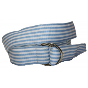 Ladies D-Ring Belt - Light blue and White Stripes