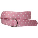 Ladies D-Ring Belt - Pink with White Dots