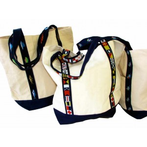 Canvas Ribbon-Trim Tote Bags